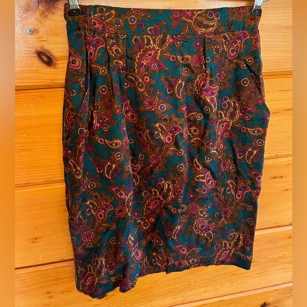 VTG Talbots 4 Brown Red Green Paisley Straight Tulip Women’s Lined Mini Skirt